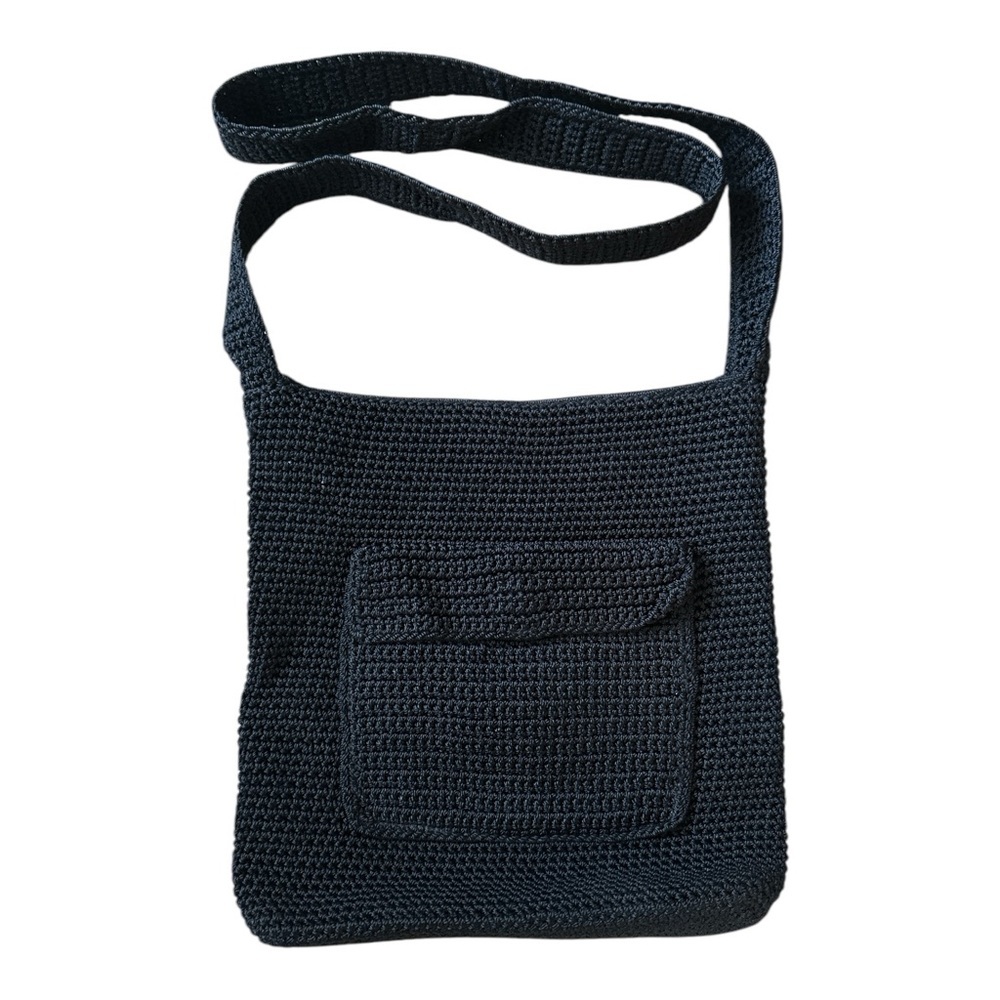 The Sak Black Crocheted Crossbody Purse with Front Pocket Boho
